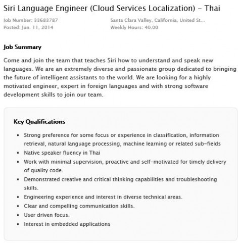 Siri Language Engineer (Cloud Services Localization) - Thai