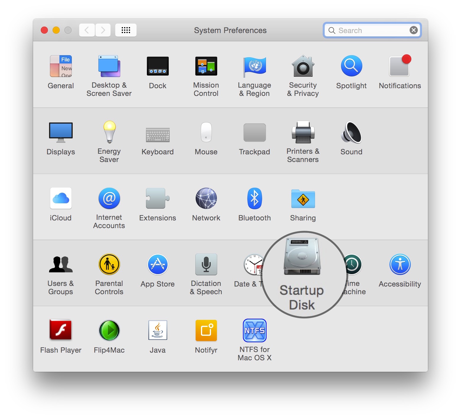 osx startup disk
