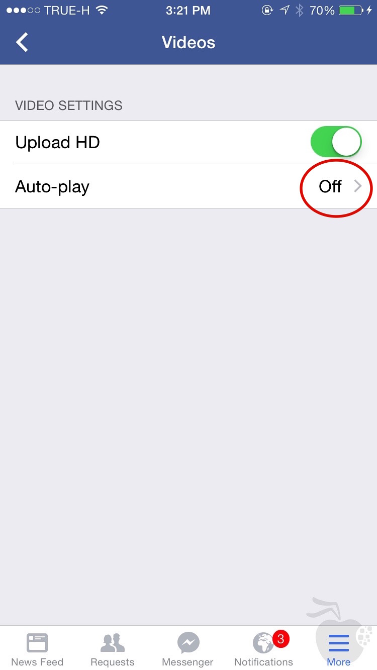 วิธีปิดวีดีโอนเล่นเองใน Facebook iOS 8.3 (Turn off auto play video in