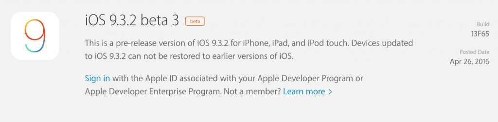Apple ปล่อย iOS 9.3.2 beta 3 ให้นักพัฒนาให้ทดสอบแล้ว