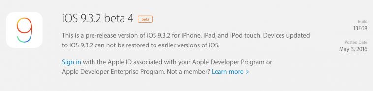 Apple ปล่อย iOS 9.3.2 beta 4 ให้นักพัฒนาให้ทดสอบแล้ว