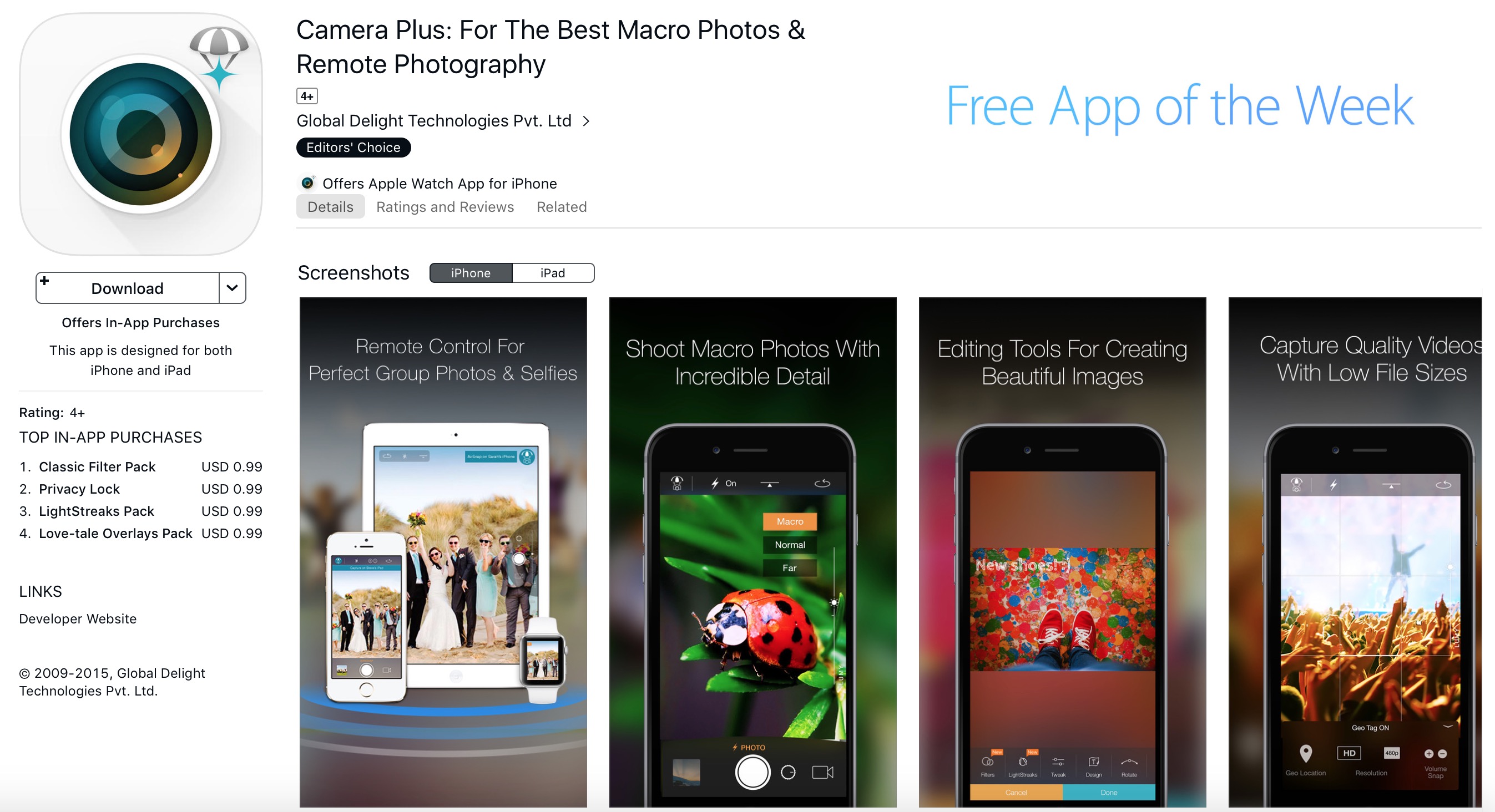 แจกฟรีแอป Camera Plus ถ่ายภาพมาโคร รองรับ Remote Shutter