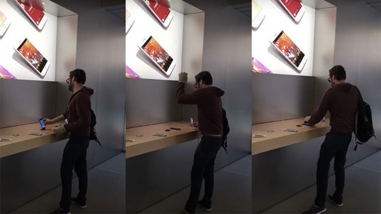 [คลิป] ชายคลั่งไล่ทุบ iPhone ทีละเครื่องใน Apple Store