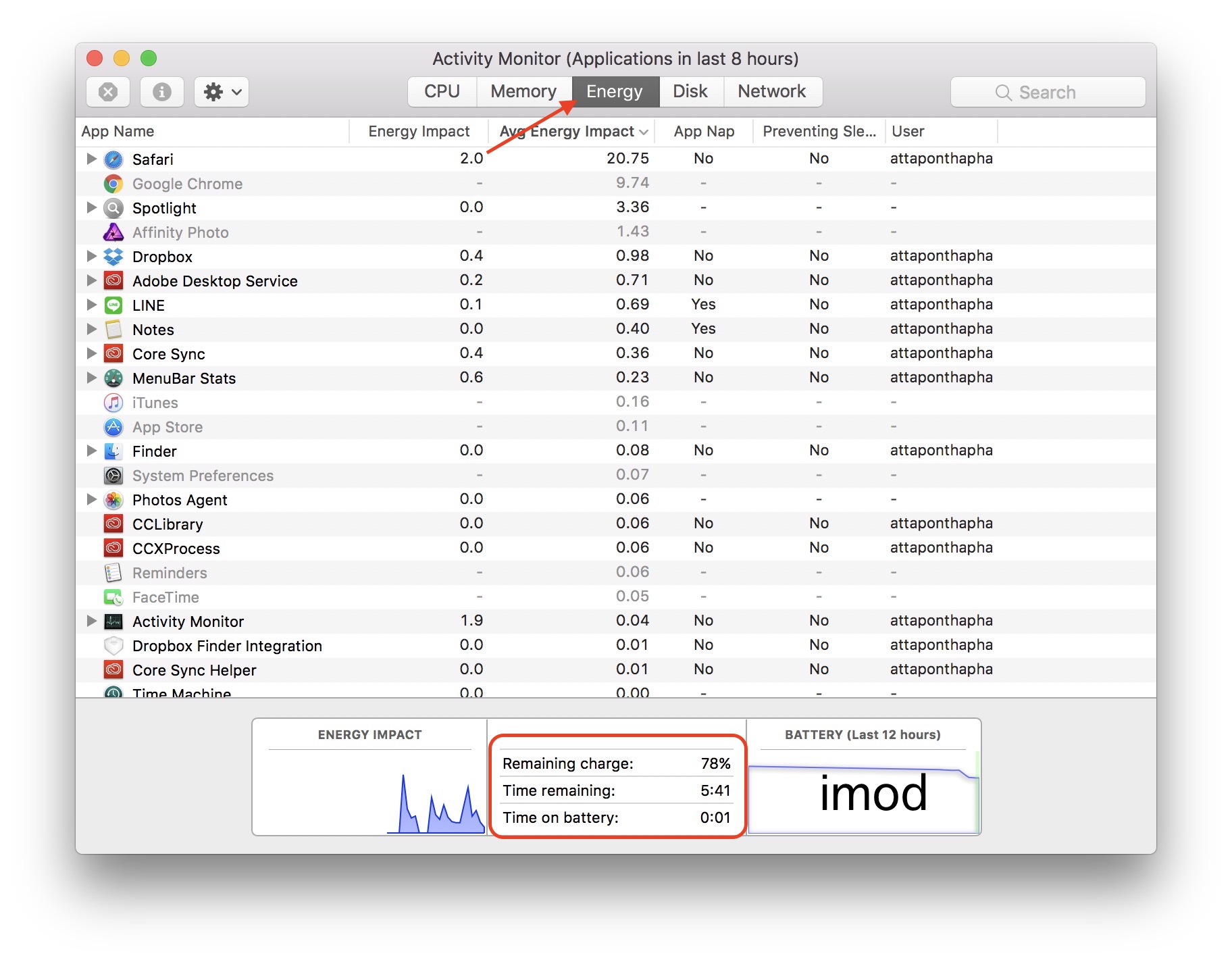 activity monitor battery remain time