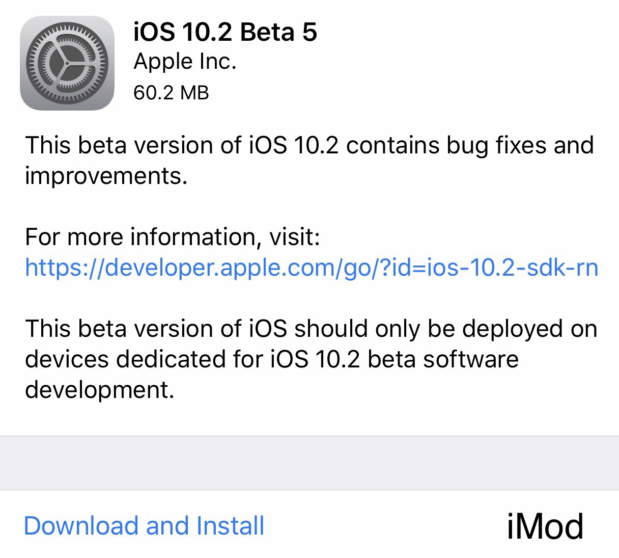 ios 10.2 beta 5