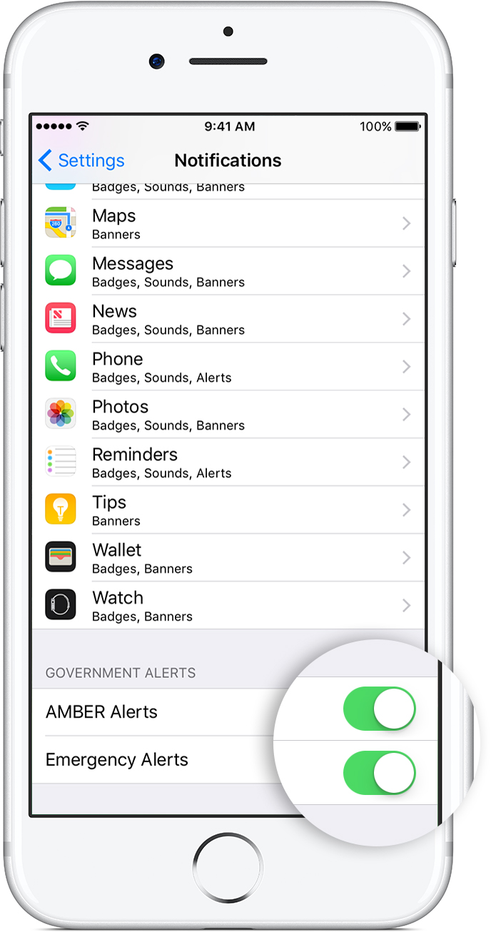Ios10 Iphone7 Settings Notifications Government Alert Callout