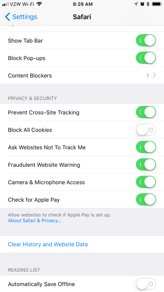 Ios 11 Safari Security Settings