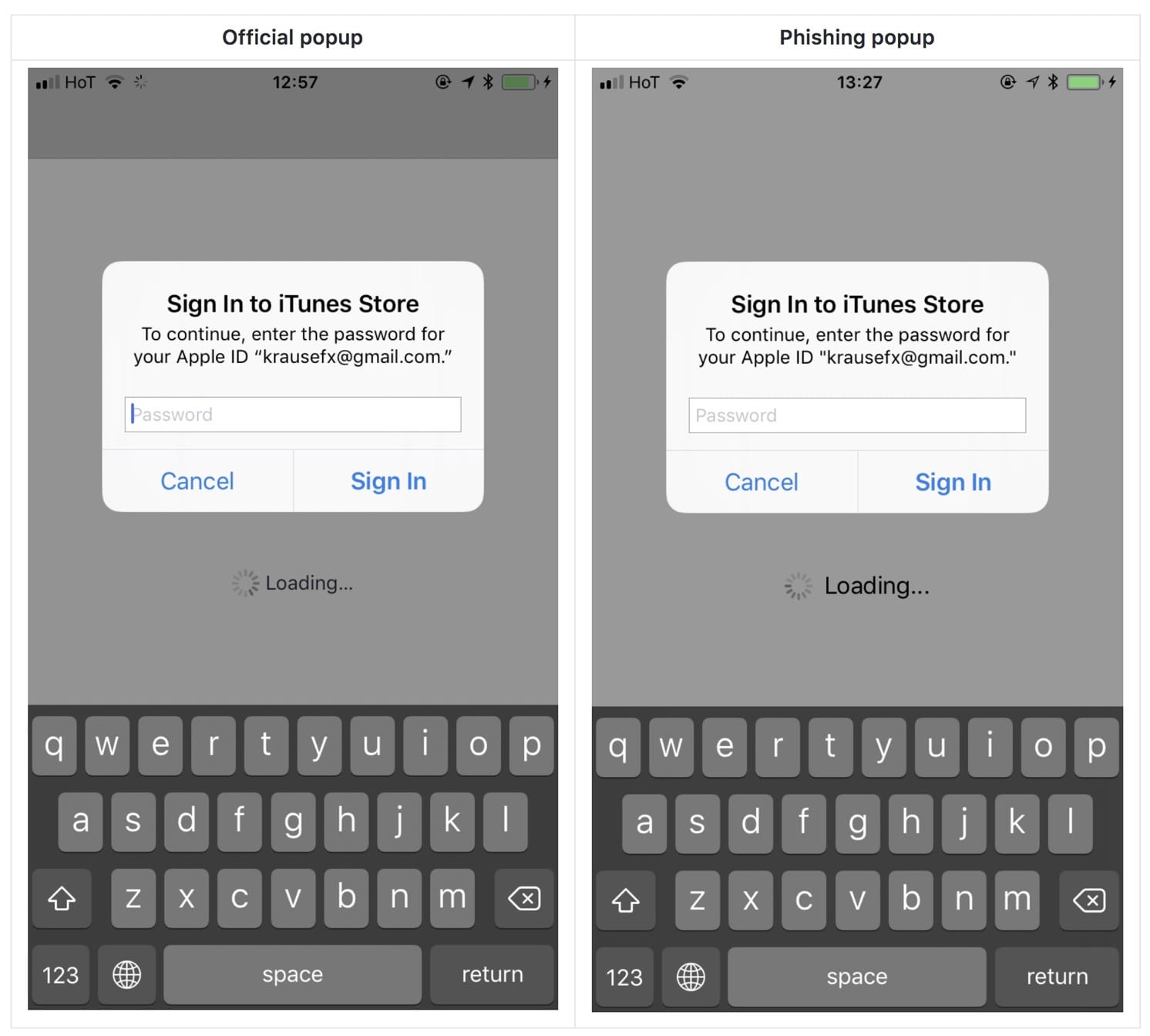 Ios Original Popup Vs Phishing Popup