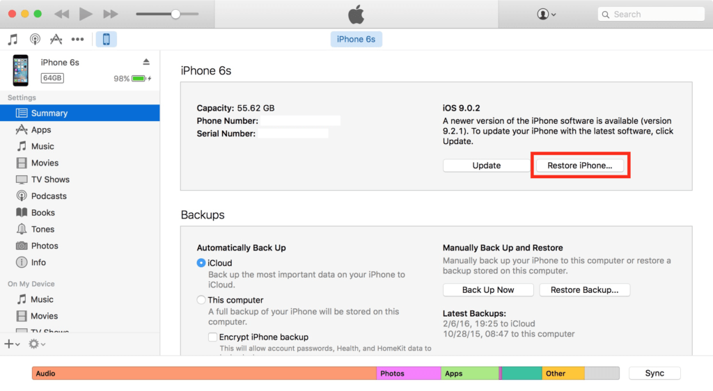 Restore Iphone In Itunes