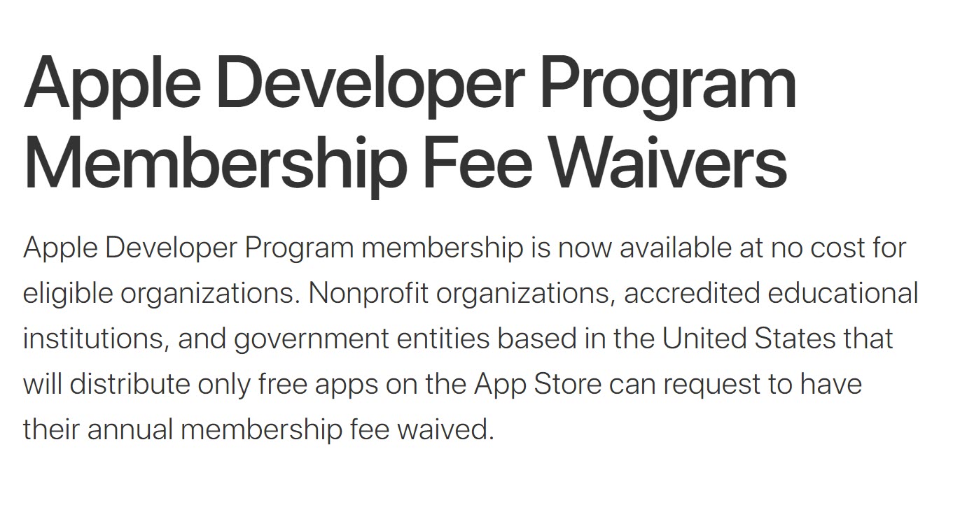Apple Developer Program Membership Fee Waivers 1