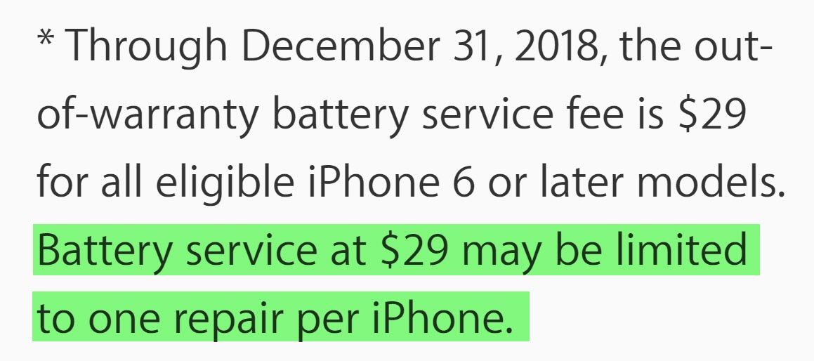Battery Replacement Limit One Per Iphone 1