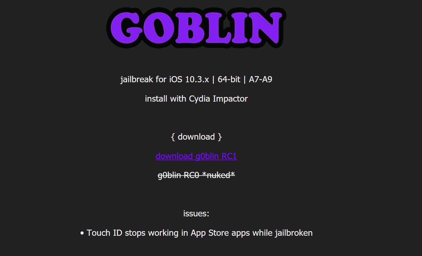G0blin Jailbreak R64bit A7 A9 Iphone Ios 10 3 X 1
