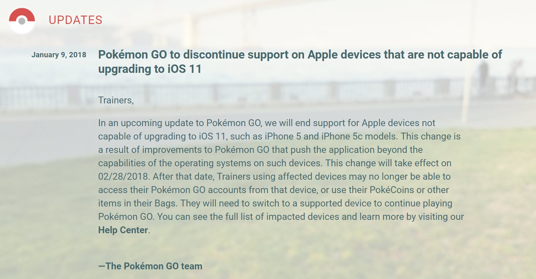 Pokemon Go Discontinued Support Iphone 5 1