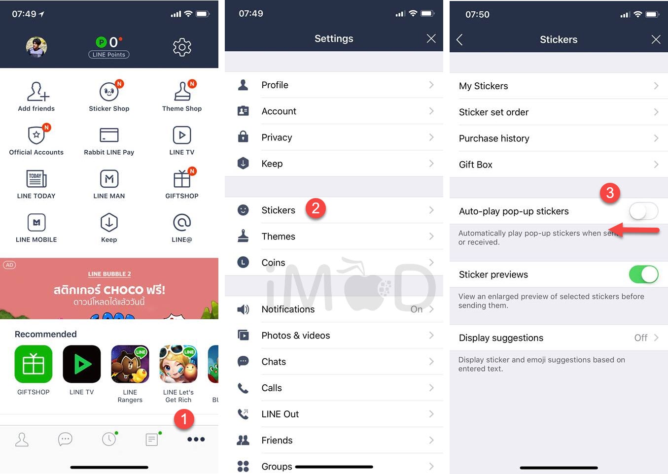 Turn Off Auto Play Pop Up Stickers Line 1