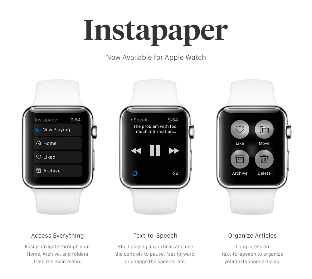 Instapaper Remove Support For Apple Watch 2