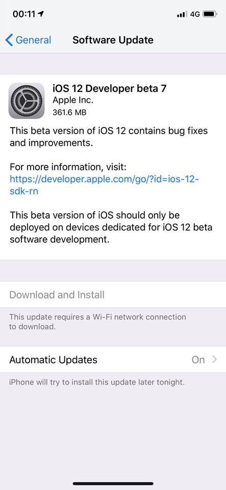 Ios 12 Developer Beta 7 Seed 1