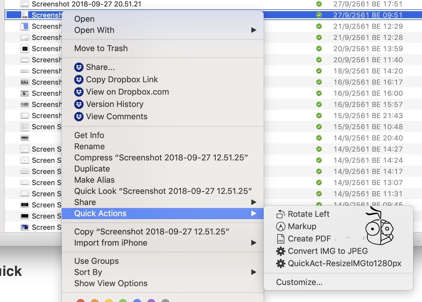 Show Quick Actions Macos Mojave