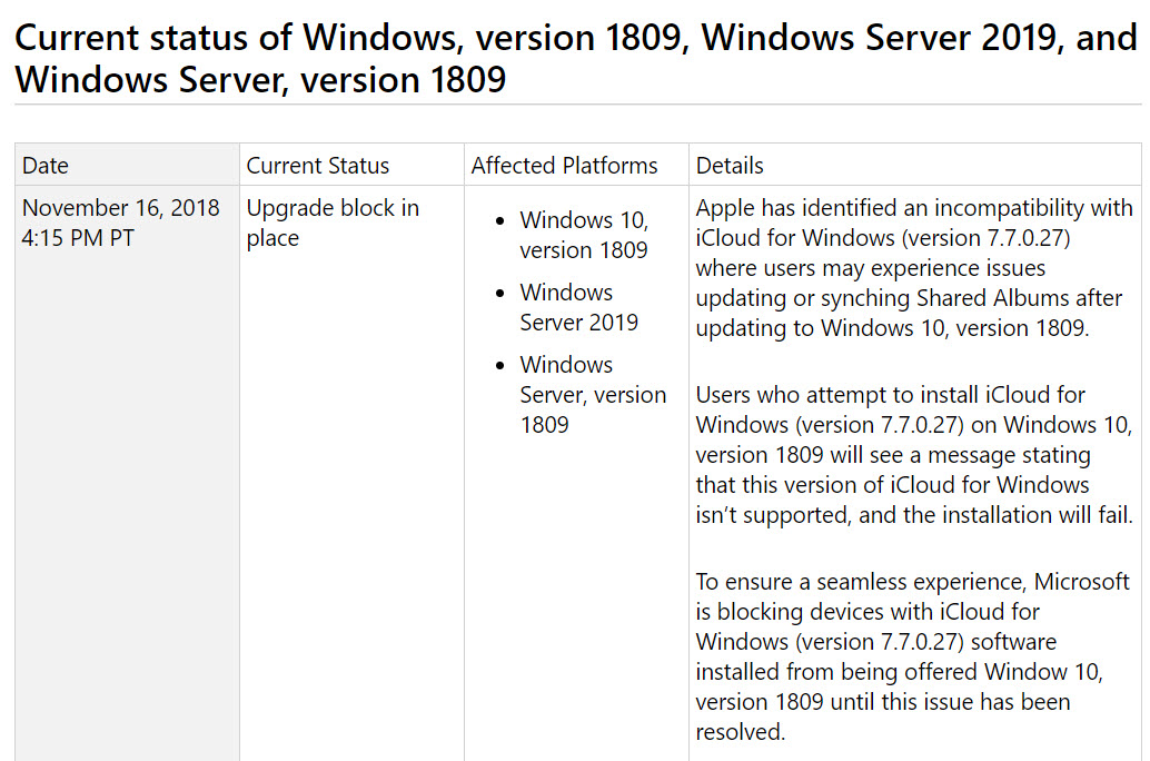 Icloud For Windows 10 1809 Compatibility Issues Img 1