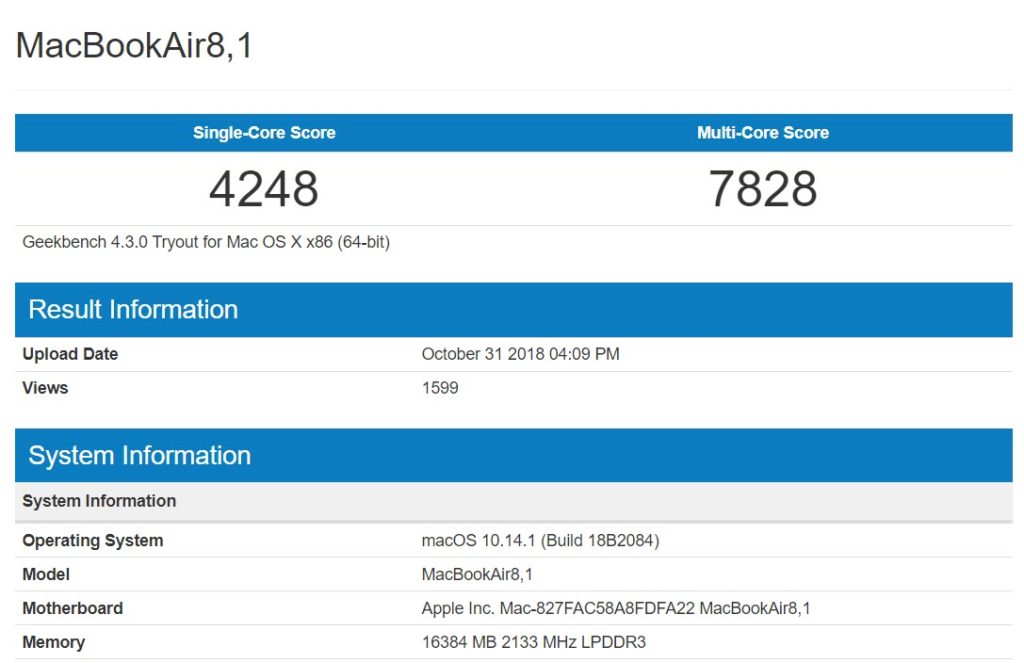 Macbook Air 2018 Geekbench Report Img 1