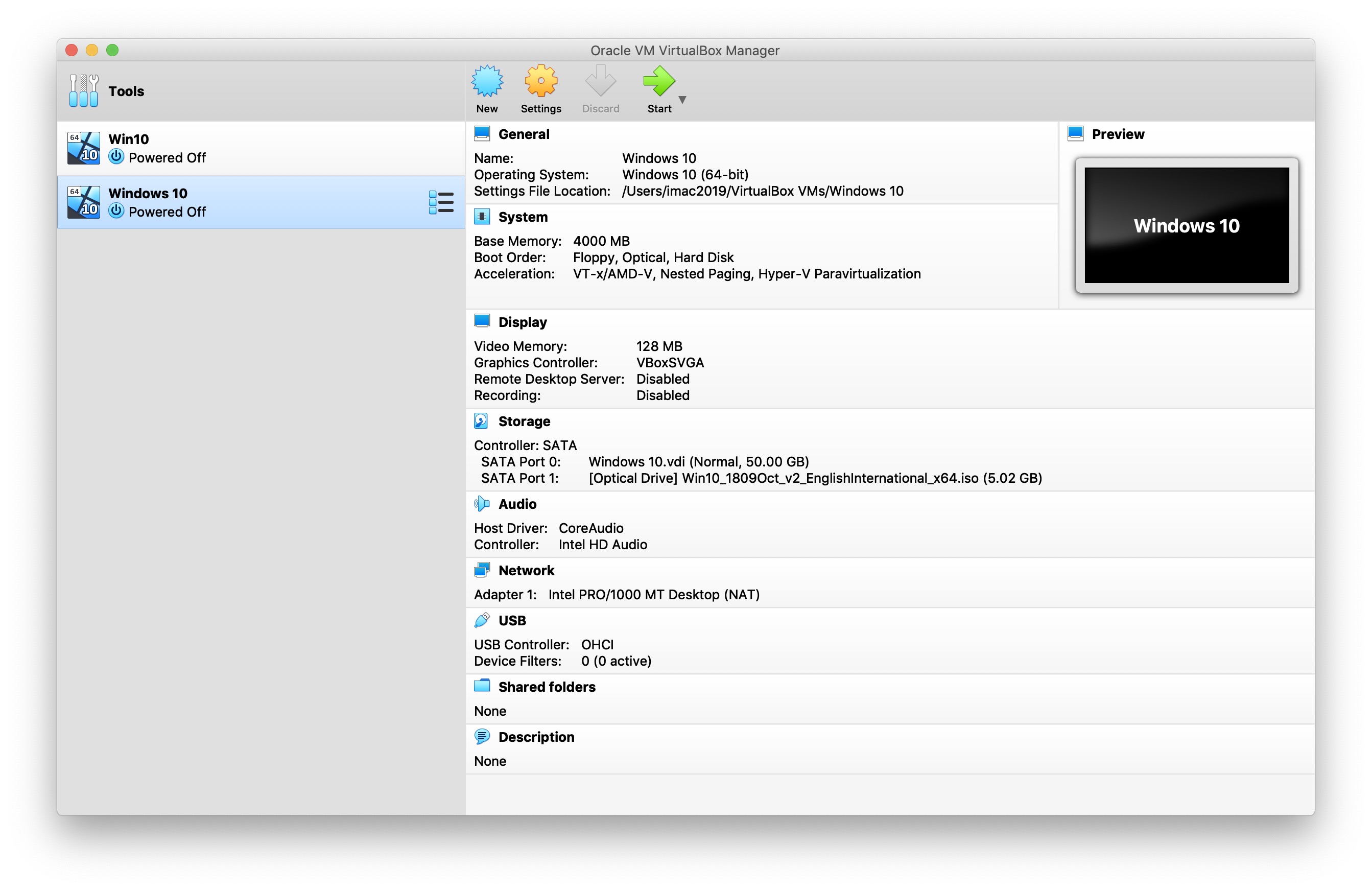 Virtualbox Win10 Setting