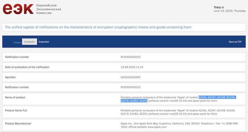 Apple Register New 7 Macbook Model Eec Database 2019 Img 1
