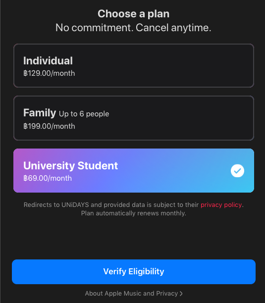 Apple Music Student Trail Free 6 Month 1