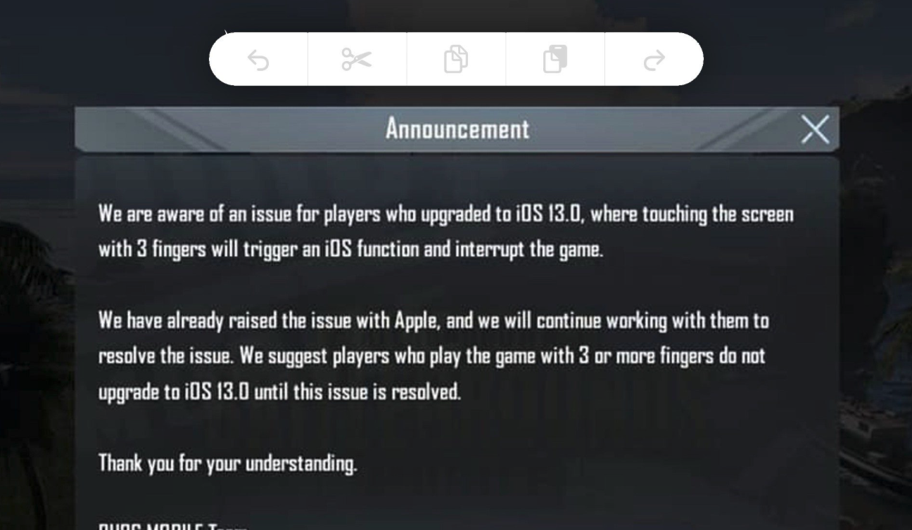 Ios 13 Fortnite Pubg Bug Three Finger Img 2