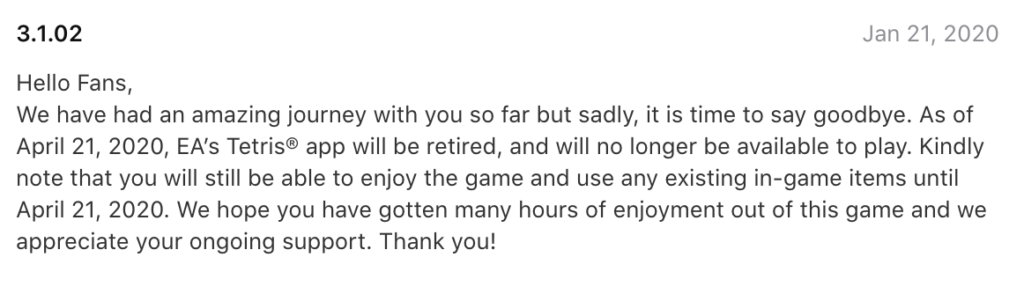 Electronic Arts Stop Support Three Tetris Game 4