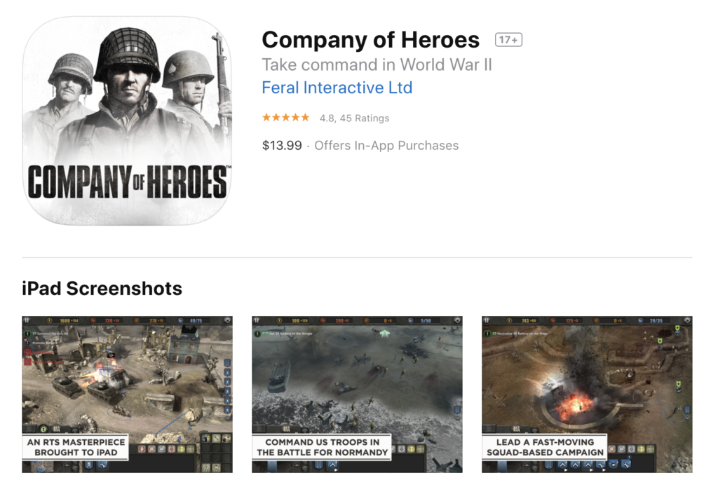 Company Of Hero Available On Ipad 1