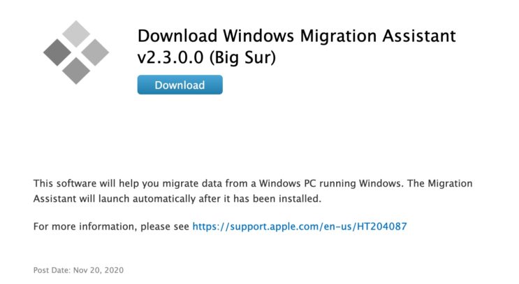 Apple ปล่อยอัปเดต Windows Migration Assistant สำหรับ macOS Big Sur