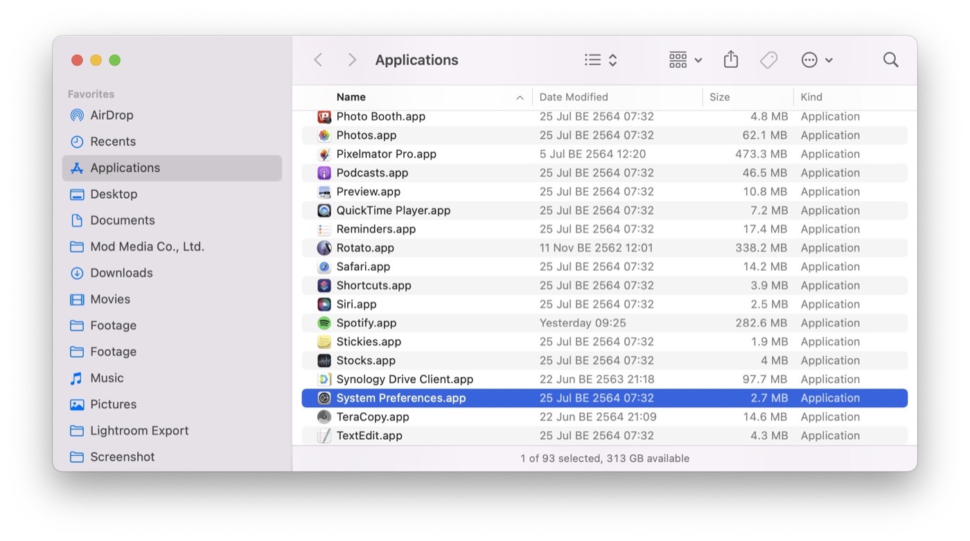 down arrow key to system preferences