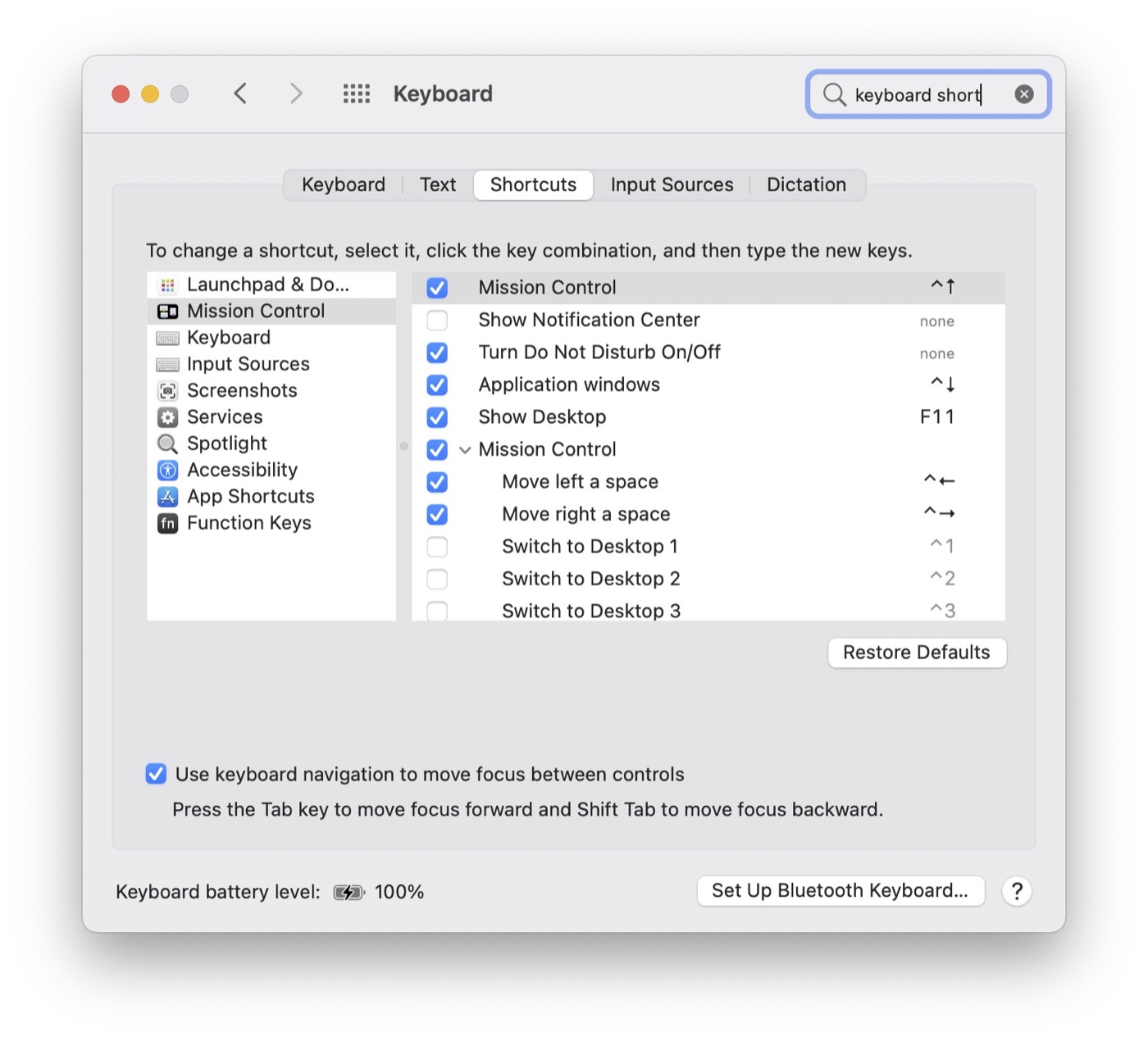 open keyboard shortcuts - activated