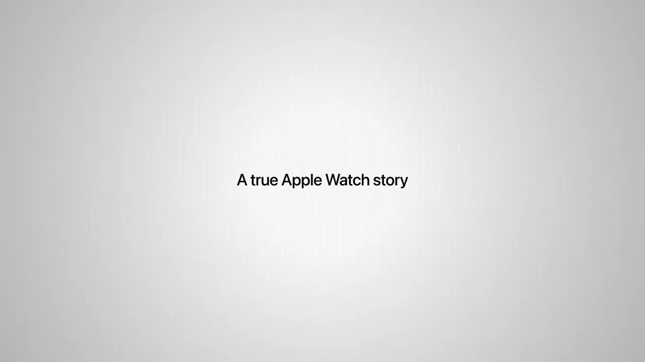 ข้อความ A true Apple Watch story บนพื้นหลังสีขาว